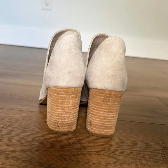 Cole Haan Suede Open‎ Toe Booties Beige Stacked Heel Perforated Women’s - Picture 4 of 7